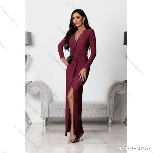 Women's Strapless Long Satin Party Dress (34-42) POLISH FASHION PMLEL24NATHALIE Wine 42