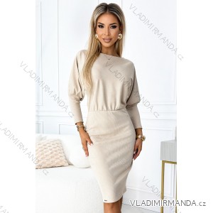 399-3 LARA Striped dress with cuffs in the sleeves - beige