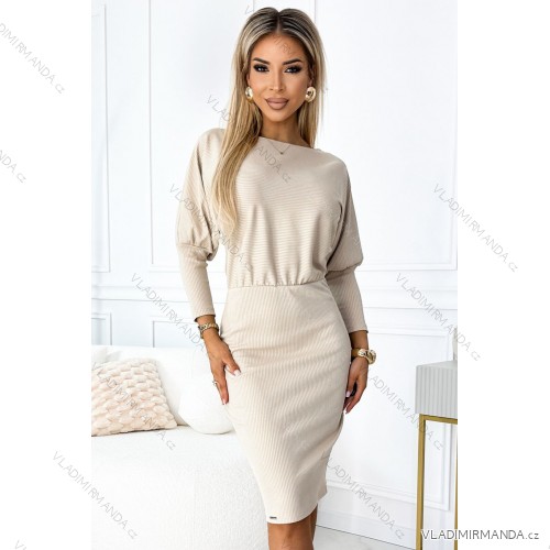 399-3 LARA Striped dress with cuffs in the sleeves - beige
