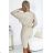 399-3 LARA Striped dress with cuffs in the sleeves - beige