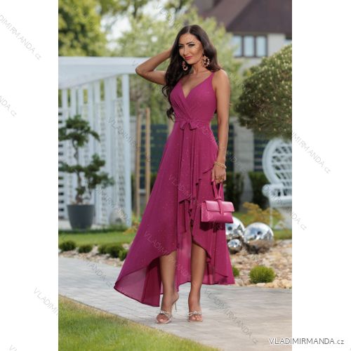 Women's Strapless Long Satin Party Dress (34-42) POLISH FASHION PMLEL24NATHALIE raspberry 40