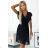 424-4 Chiffon pleated dress with a neckline and frills - black