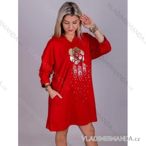 Šaty dlouhý rukáv dámské nadrozměr (44-46-48 ONE SIZE) TURECKÁ MÓDA IMLI21040/DR red 44