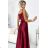512-6 JULIET elegant long satin dress with a neckline and leg slit - Burgundy color
