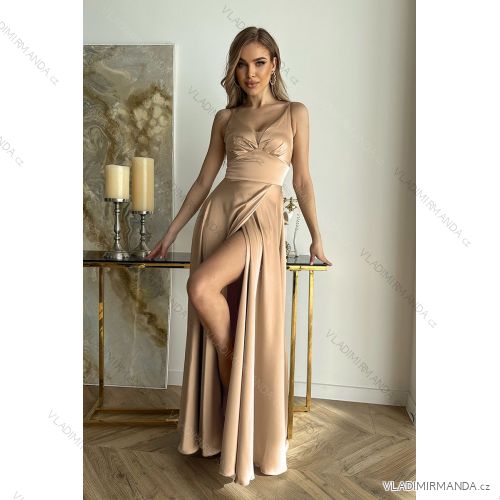 Women's Plus Size (42-46) Long Elegant Party Sleeveless Dress POLISH FASHION PMLBC23265-10 Golden 34