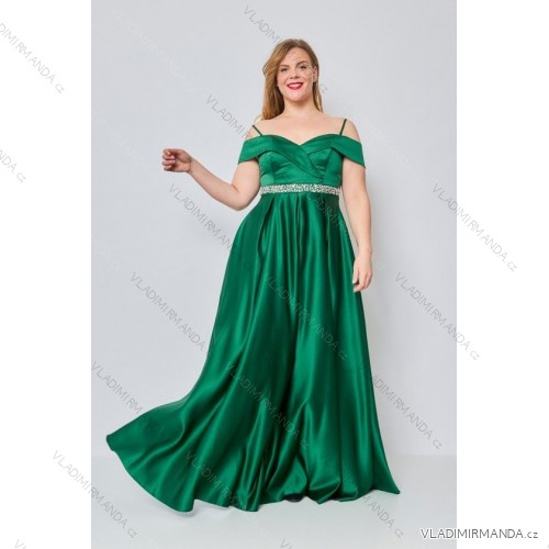 Long Elegant Party Carmen Dress Women Plus Size (42-48) FRENCH FASHION FMPEL23PATRICIAQS -   Emerald
 -   46