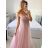 Women's long party dress with straps (S/M ONE SIZE) ITALIAN FASHION IMPSH2460030 pink salmon S/M