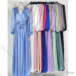 Women's Long Elegant Satin Long Sleeve Dress (S/M ONE SIZE) ITALIAN FASHION IMPBBP24O782