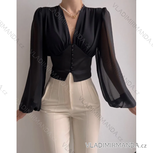 Women's Elegant Long Sleeve Croptop (S/M ONE SIZE) ITALIAN FASHION IMPLS2431834