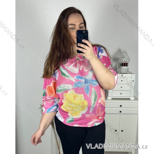 Women's Plus Size Thin Long Sleeve Sweater (3XL/4XL/5XL ONE SIZE) ITALIAN FASHION IMC24ELBA/DU - Pink - 4XL/5XL