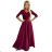 309-9 AMBER elegant long maxi dress with lace neckline - burgundy wine M