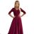 309-9 AMBER elegant long maxi dress with lace neckline - burgundy wine M