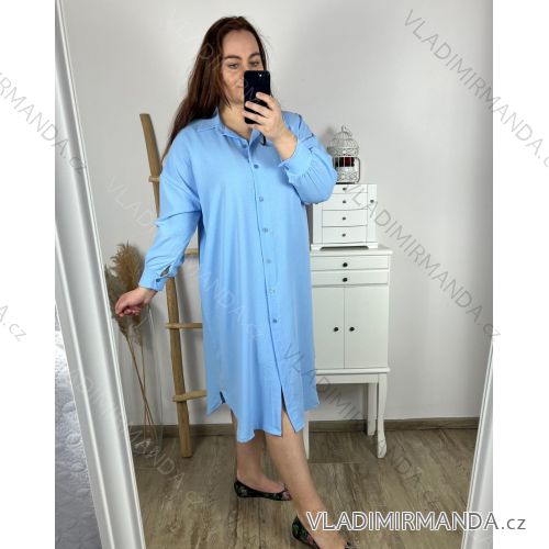 Oversize 3/4 Sleeve Women's Plus Size Shirt Dress (L/XL/2XL ONE SIZE) ITALIAN FASHION IM423111 3xl / 4xl Light blue