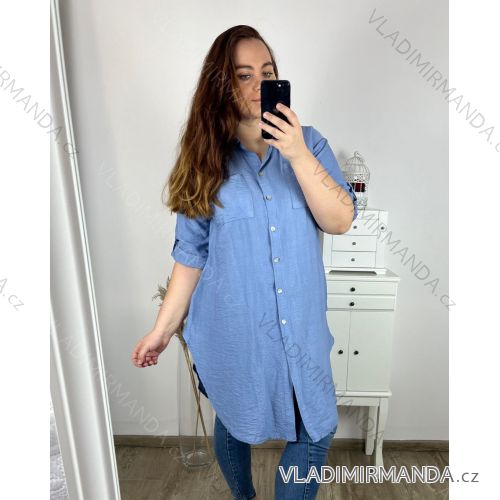 Women's Plus Size Extended Long Sleeve Shirt (XL/2XL ONE SIZE) ITALIAN FASHION IMC22808 XL/2XL blue