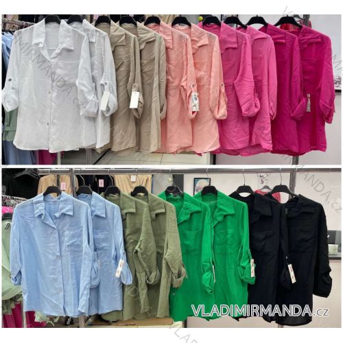 Women's Long Sleeve Belted Long Sleeve Shirt (S/M ONE SIZE) ITALIAN FASHION IMWD233305