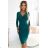 387-7 Fitted dress with an envelope neckline and long sleeves - green with glitter