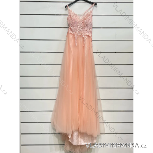 Women's Strapless Long Party Dress (S/M ONE SIZE) ITALIAN FASHION IMPSH2360055 růžová lososová S / M