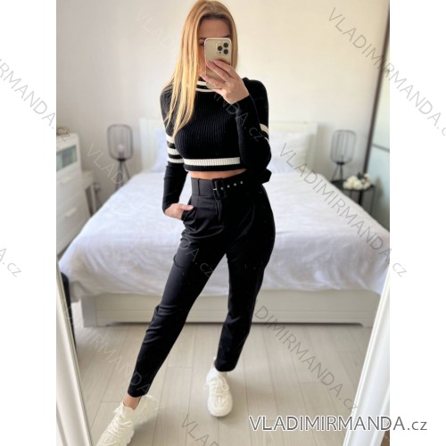 Women's Belted Long Pants (S-XL) ITALIAN FASHION IMPGM237884-06 -   black -   S