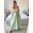 Long summer satin dress with straps women with belt (UNI S / M) ITALIAN FASHION IMM22INFINITE -   green pea -   S / M
