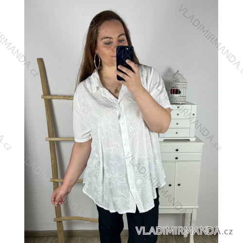 Women's Plus Size Long Sleeve Shirt (3XL/4XL ONE SIZE) ITALIAN FASHION IMWQ233259 3xl / 4xl white