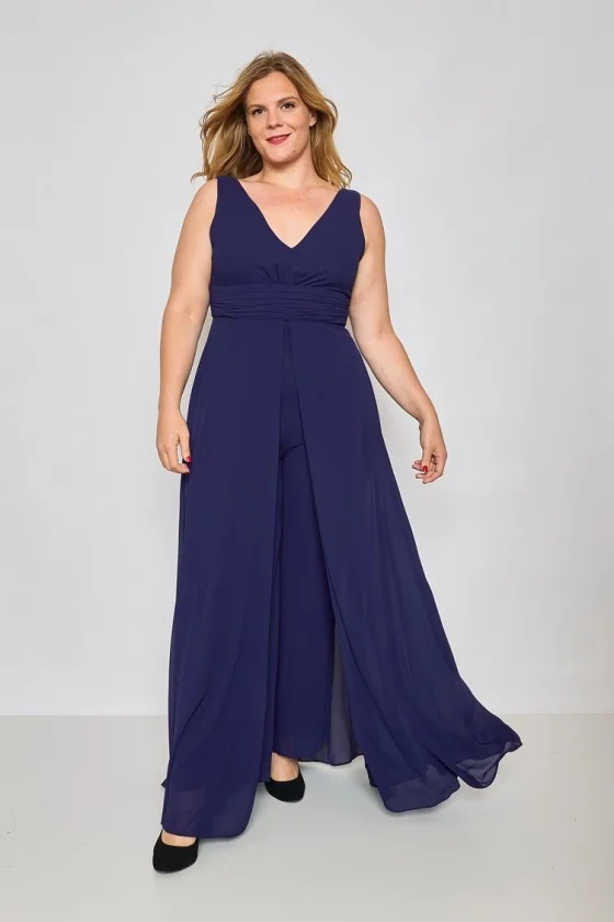 Women's Plus Size (42-48) Long Elegant Party Dress With Wide Straps FRENCH FASHION FMPEL23VELVETQS