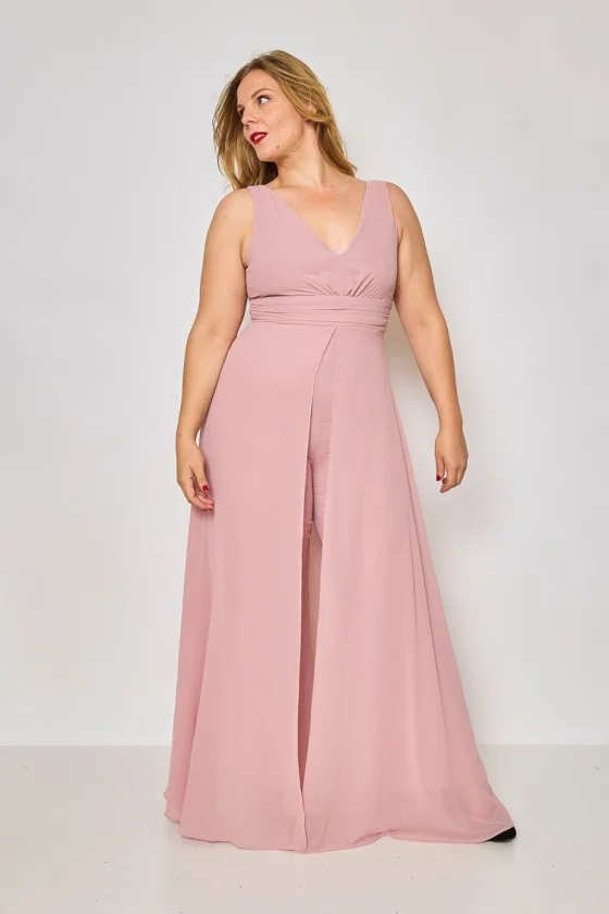 Women's Plus Size (42-48) Long Elegant Party Dress With Wide Straps FRENCH FASHION FMPEL23VELVETQS