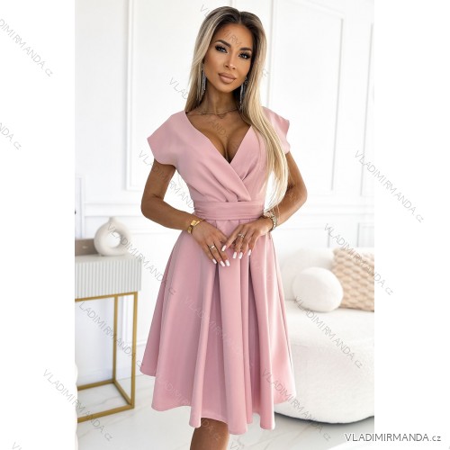 348-9 SCARLETT flared dress with a neckline - powder pink