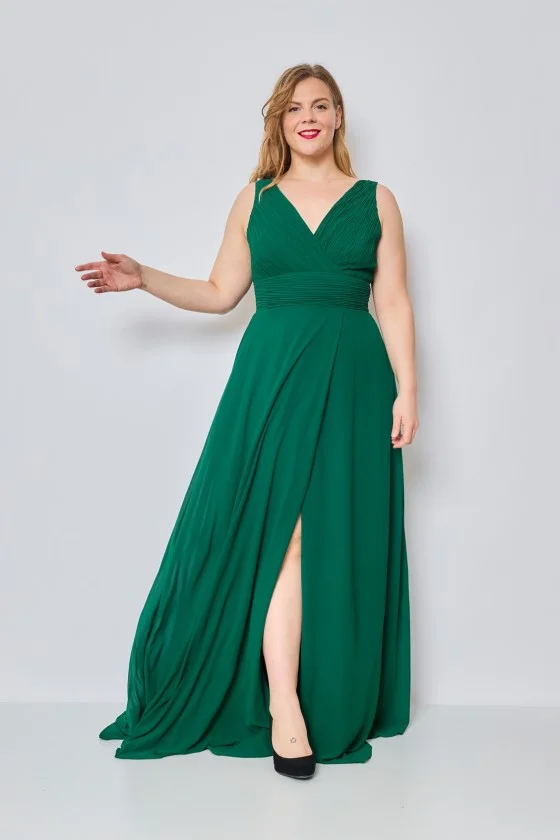 Women's Plus Size (42-48) Long Elegant Party Dress With Wide Straps FRENCH FASHION FMPEL23CARINEQS