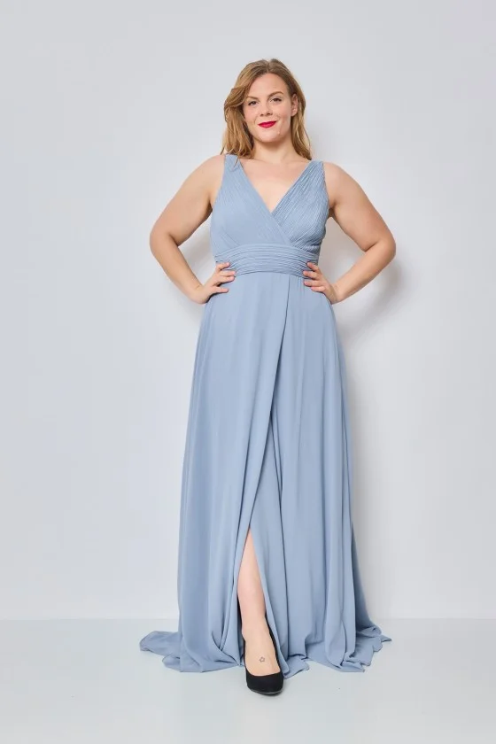 Women's Plus Size (42-48) Long Elegant Party Dress With Wide Straps FRENCH FASHION FMPEL23CARINEQS