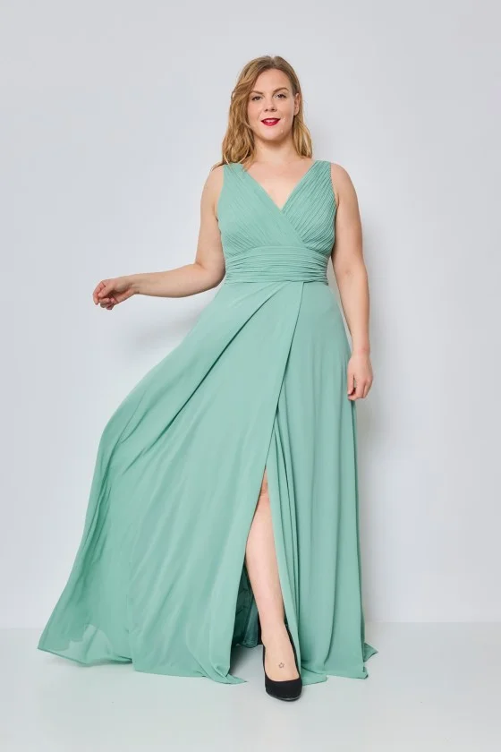 Women's Plus Size (42-48) Long Elegant Party Dress With Wide Straps FRENCH FASHION FMPEL23CARINEQS