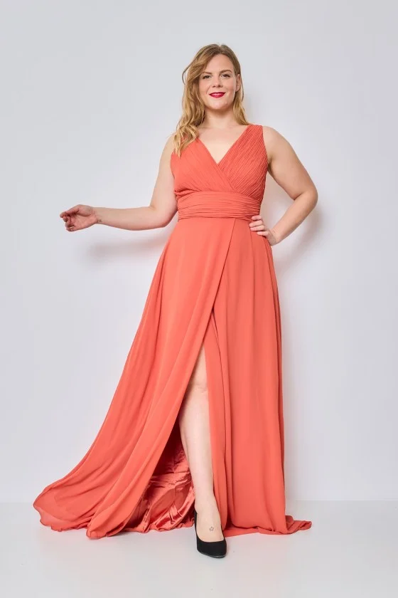 Women's Plus Size (42-48) Long Elegant Party Dress With Wide Straps FRENCH FASHION FMPEL23CARINEQS