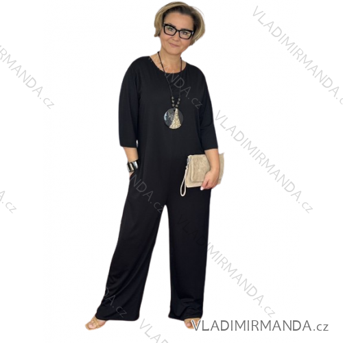 Long Jumpsuit with Pendant 3/4 Long Sleeve Women's Plus Size (50-58) ITALIAN FASHION IMWEC24016