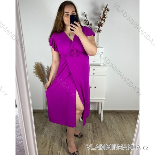 Women's Long Summer Short Sleeve Dress (S/M ONE SIZE) ITALIAN FASHION IMD23430 L/XL růžová fuchsiová