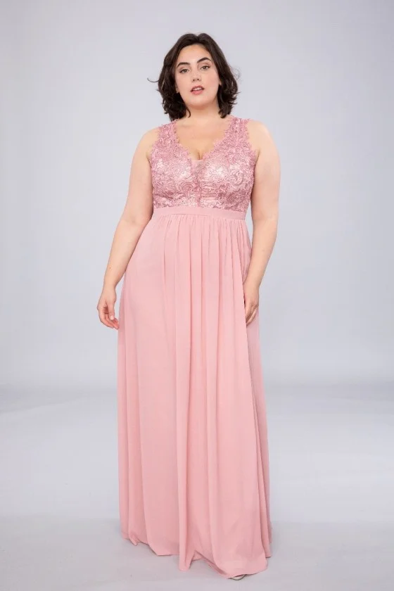 Women's Plus Size (42-48) Long Elegant Party Dress With Wide Straps FRENCH FASHION FMPEL23TELMAQS