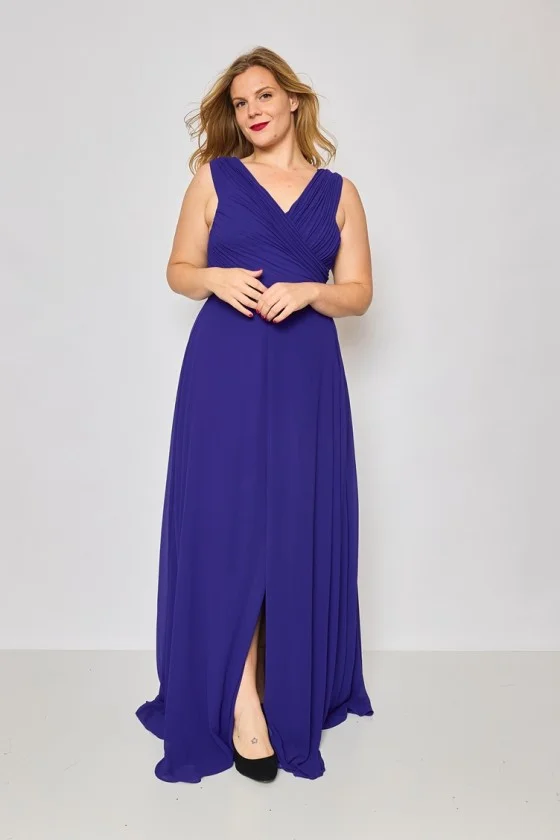 Women's Plus Size (42-48) Long Elegant Party Dress With Wide Straps FRENCH FASHION FMPEL23OPALEQS