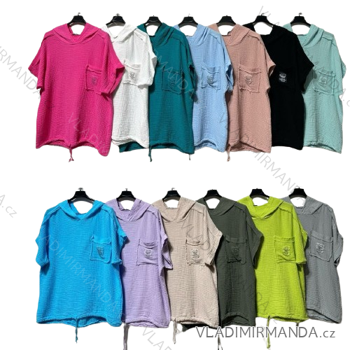 Women's Plus Size Muslin Short Sleeve Tunic (48/50/52 ONE SIZE) ITALIAN FASHION IM424272