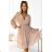 538-1 MILA Chiffon midi dress with long sleeves and neckline - beige