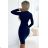 387-8 Fitted dress with an envelope neckline and long sleeves - dark blue with glitter