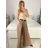 Women's elegant oversize long pants with belt (S/M/L ONE SIZE) ITALIAN FASHION IM324060 -   hnědá camel -   M / L
