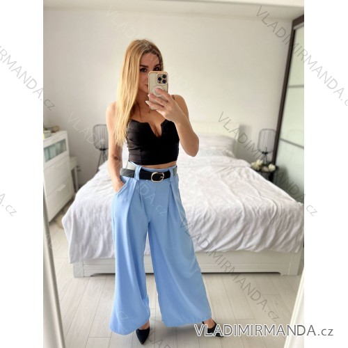 Women's Long Leather Pants (S/M ONE SIZE) ITALIAN FASHION IMWAD234126 -   Light blue -   S / M