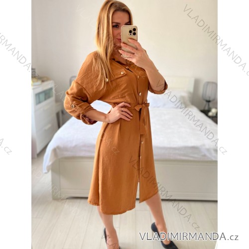 Women's Long Chiffon Short Sleeve Dress (S/M ONE SIZE) ITALIAN FASHION IMWGM23456 -   hnědá camel -   S / M