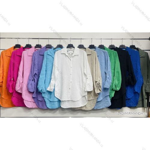 Women's oversized cotton long sleeve shirt (S / M ONE SIZE) ITALIAN FASHION IMWM221600