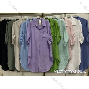 Women's Summer Shirt Muslin Short Sleeve Dress (L/XL ONE SIZE) ITALIAN FASHION IMC23201