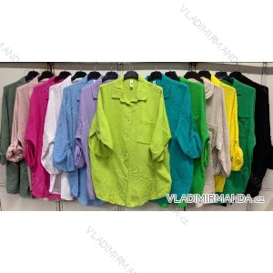 Women's Plus Size Long Sleeve Muslin Shirt (2XL/3XL ONE SIZE) ITALIAN FASHION IMC24070