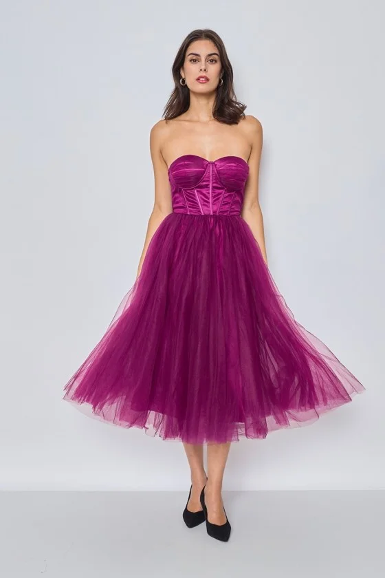 Women's Elegant Strapless Party Dress (SL) FRENCH FASHION FMPEL23MATHIE