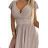 425-10 MATILDE Dress with a neckline and short sleeves - beige with glitter