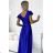 411-11 CRYSTAL satin long dress with a neckline - royal blue