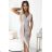 451-2 Shiny dress with short sleeves, a neckline and a slit on the leg - beige with glitter