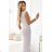 451-2 Shiny dress with short sleeves, a neckline and a slit on the leg - beige with glitter