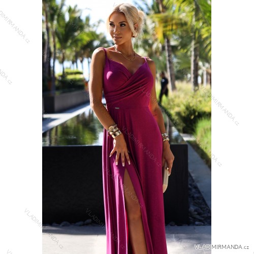 299-19 CHIARA elegant long maxi dress with straps - fuchsia with glitter